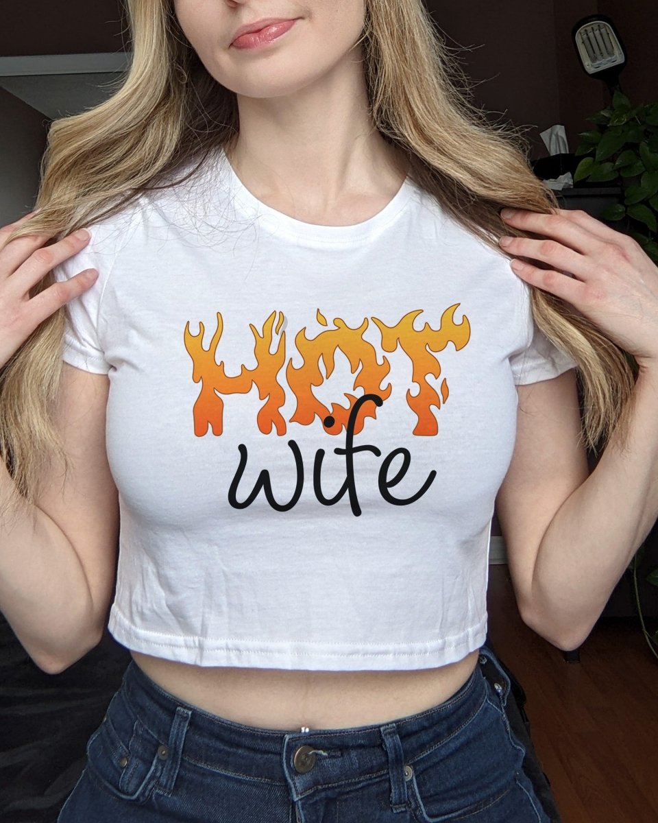 Hot Wife Crop Top Flirty Flame Design for Wives, Lifestyle Apparel Black / XS/S Fitted Hot Wife Crop Top Flirty Flame Design for Wives, Lifestyle Apparel Black / XS/S Fitted