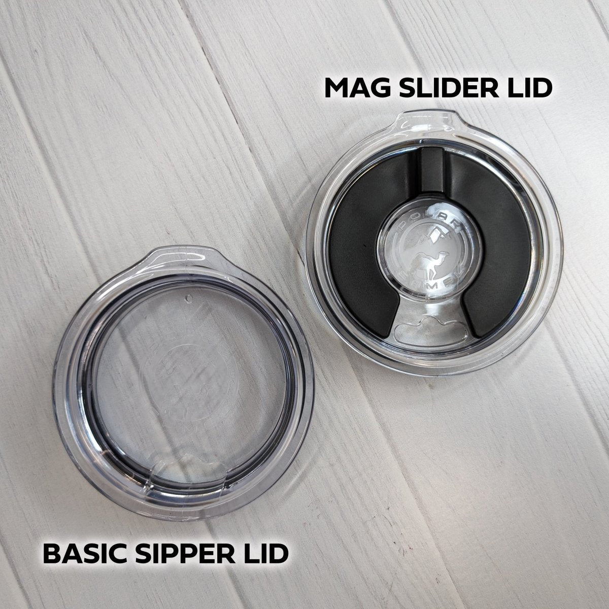 Tumbler lid options for stainless tumblers.