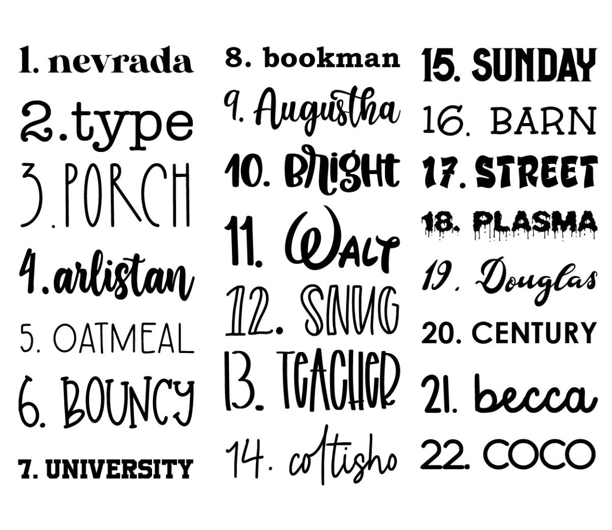 Font style options for custom thong text printing, displaying multiple typography choices for personalized underwear