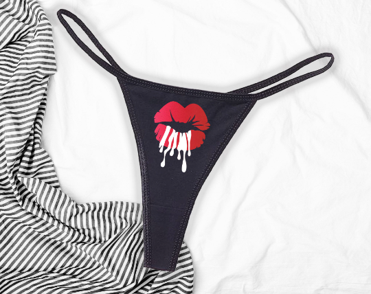 Pucker Up Black Thong | Naughty Panties | Slutty Sexy Underwear | Lingerie
