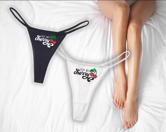 Pop My Cherry White Thong | Virgin Panties | Slutty Underwear | Sexy Lingerie